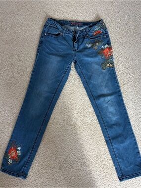 Grace in LA Embroidered Low Rise straight Jeans